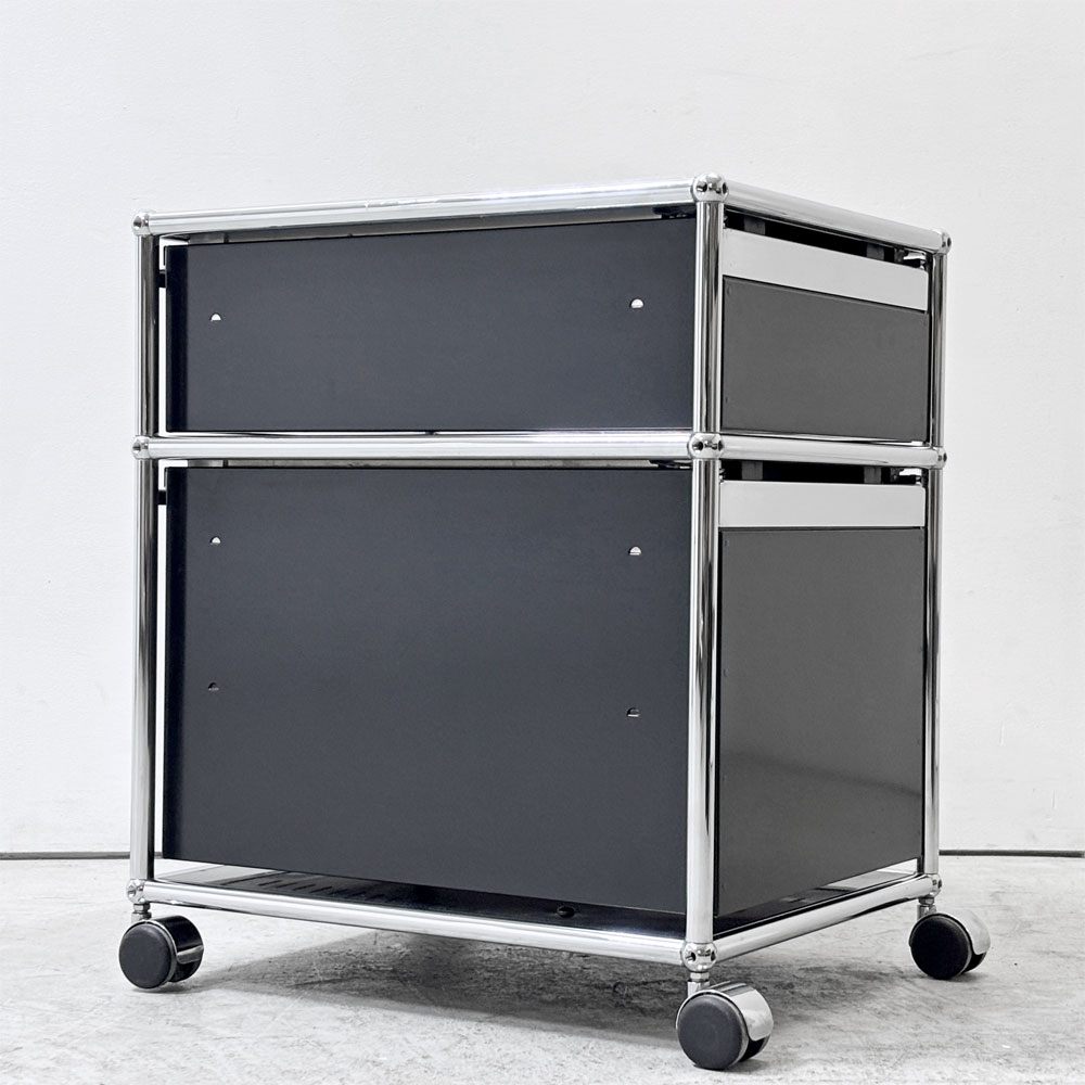 ユーエスエムハラー USMハラー USM Haller モジュラーファニチャー ロールボーイ デスクワゴン 2ドロワー ブラック系カラー キャスター付き ●