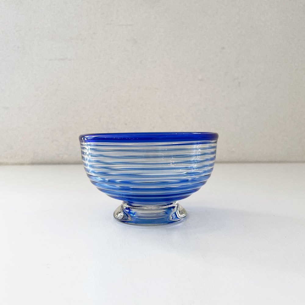 舩木倭帆 フナキシズホ くもの巣鉢 脚付きボウル Φ11×6.5cm ブルー 線巻 手吹きガラス 現代作家 ◎