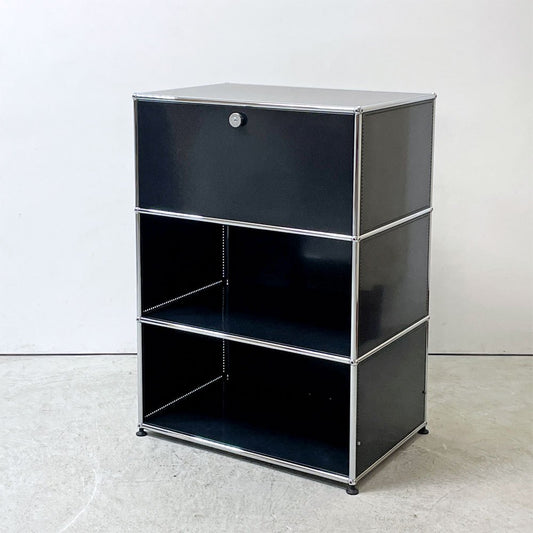 ユーエスエムハラー USMハラー USM Haller モジュラーファニチャー キャビネット シェルフ 1列3段 ドロップダウンドア×1 グラファイトブラック 鍵付き スイス モダン ●