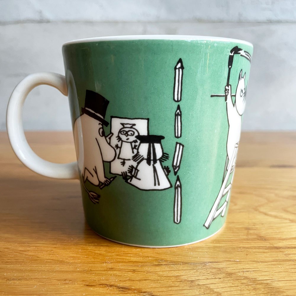 アラビア ARABIA ムーミンマグ MOOMIN ドローイング Drawing 1996-2002 グリーン トーベ・ヤンソン Tove Janson フィンランド 北欧食器  美品  ♪