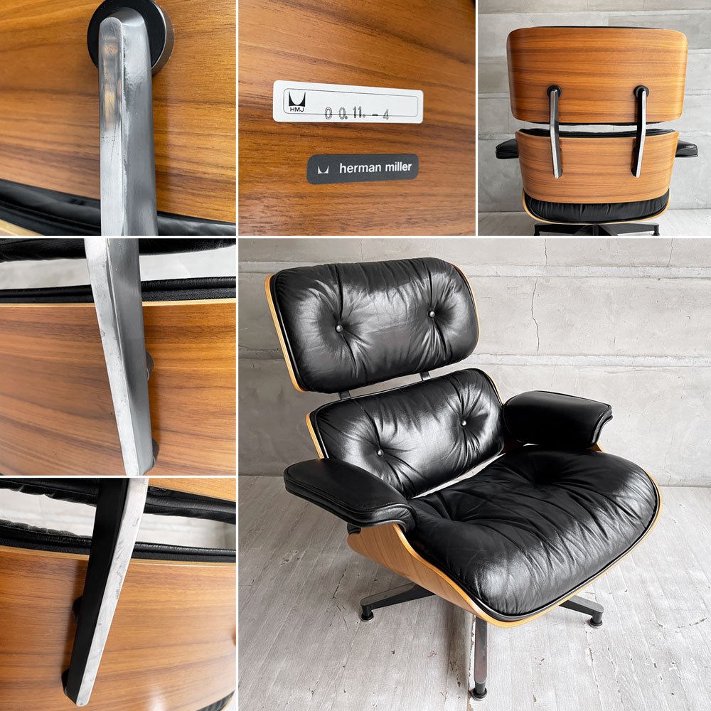 ハーマンミラー Herman Miller イームズラウンジチェア＆オットマン ブラックレザー ウォールナット C&Rイームズ ミッドセンチュリー♪
