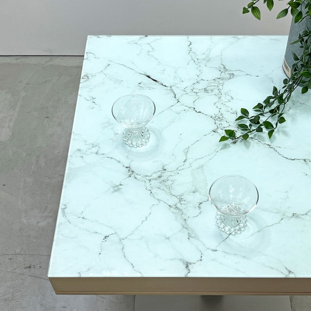 カリガリス Calligaris カフェテーブル ビーチ材 取外し可ガラストップ付き ナチュラル 大理石調 イタリア ●