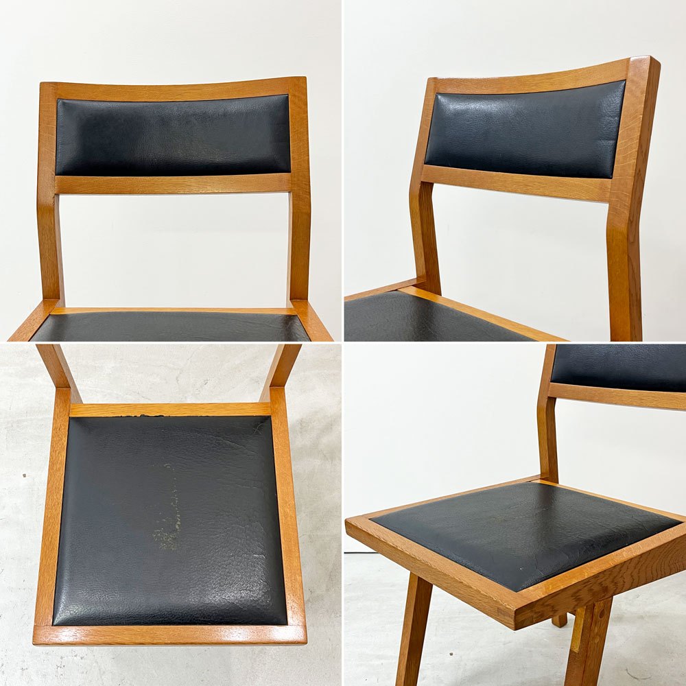 モダンデザイン Modern design ダイニングチェア 木製 合成皮革 ブラックレザーシート レトロ ビンテージスタイル D 現状品 ●