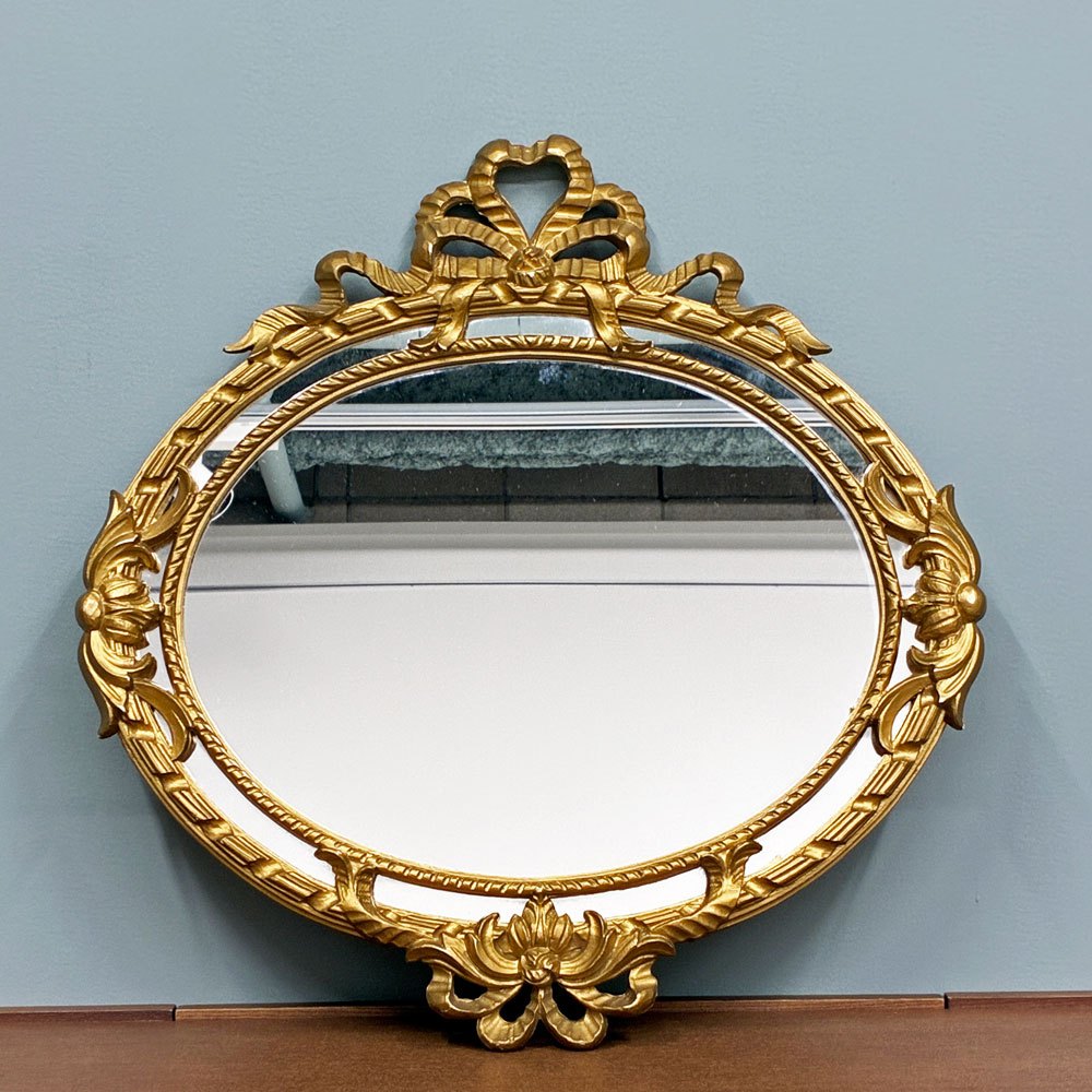 イタリア ロココ調 ウォールミラー オーバル ゴールド クラシカル デコラティブ 店舗什器 50.5 x 51.5cm ◎