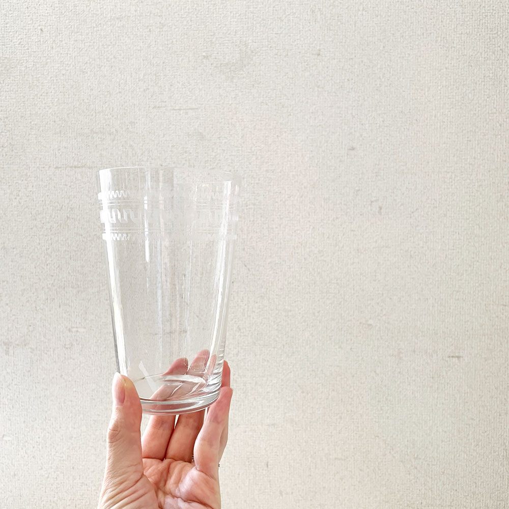 オールドバカラ Baccarat グレック Grecque ゴブレット タンブラーグラス H14cm エッチング ギリシャ模様 クリスタルガラス フランスビンテージ B ◎