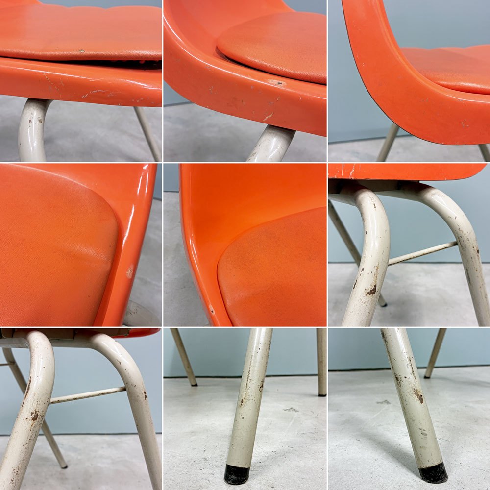 コトブキ KOTOBUKI スタッキングチェア FRP製 シェルチェア スチール脚 座面クッション付き オレンジ×オレンジ 剣持勇デザイン ビンテージ ジャパニーズミッドセンチュリー B ◎