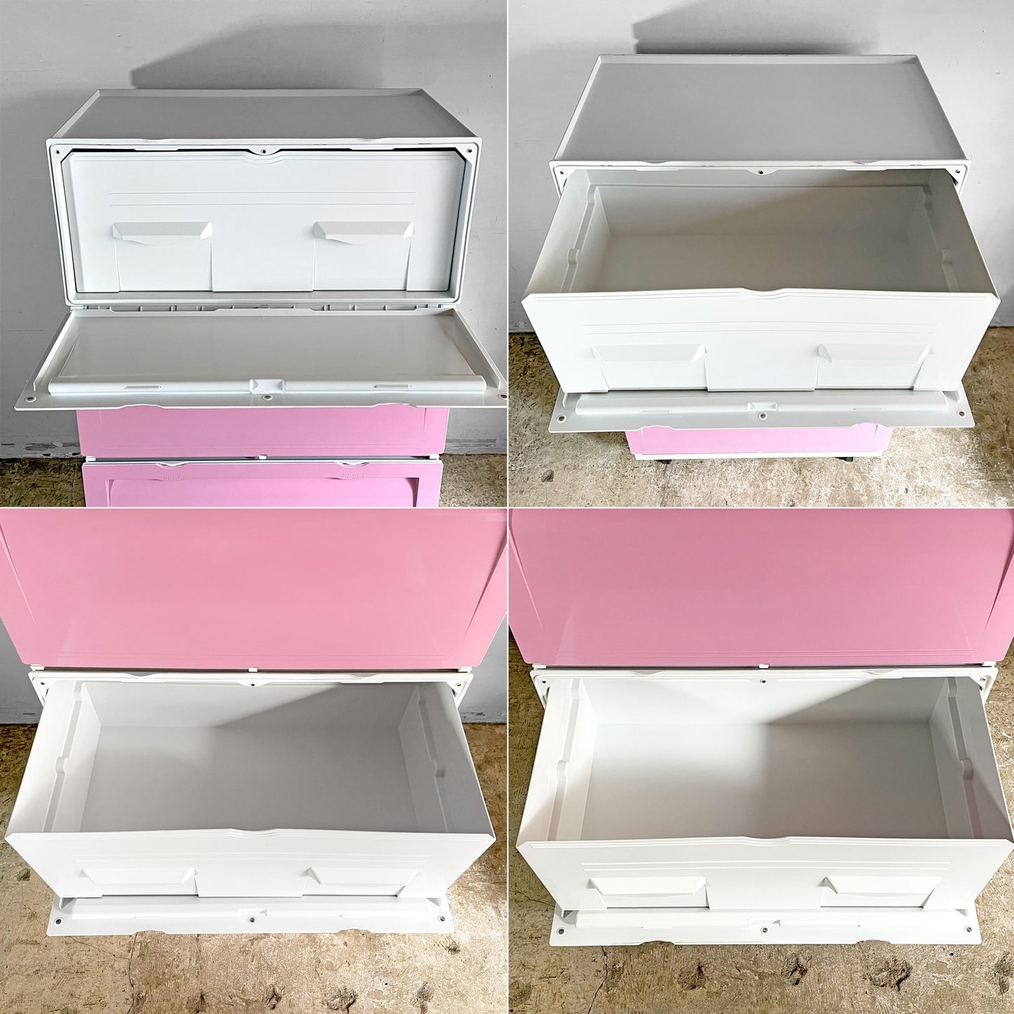 タッパーウェア Tupperware スーパーチェスト ワイド Super chest Wide 引出1段 ピンク 3段セット 専用カート付 ■