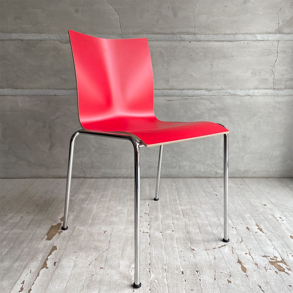 エンゲルブレヒト Engelbrechts チャリックチェア CHAIRIK Chair 101 ダイニングチェア スタッキング 4本脚 レッド プライウッド スチール デンマーク 未使用品 定価63,800円 ♪