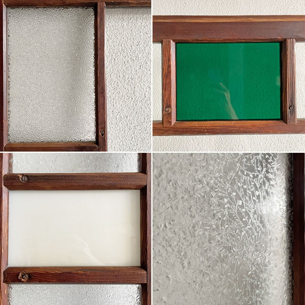 ジャパンビンテージ Japan Vintage ガラス戸 90.5×180cm 色ガラス 型ガラス 大正～昭和初期 建具 古家具 ガラスリペア品 〓
