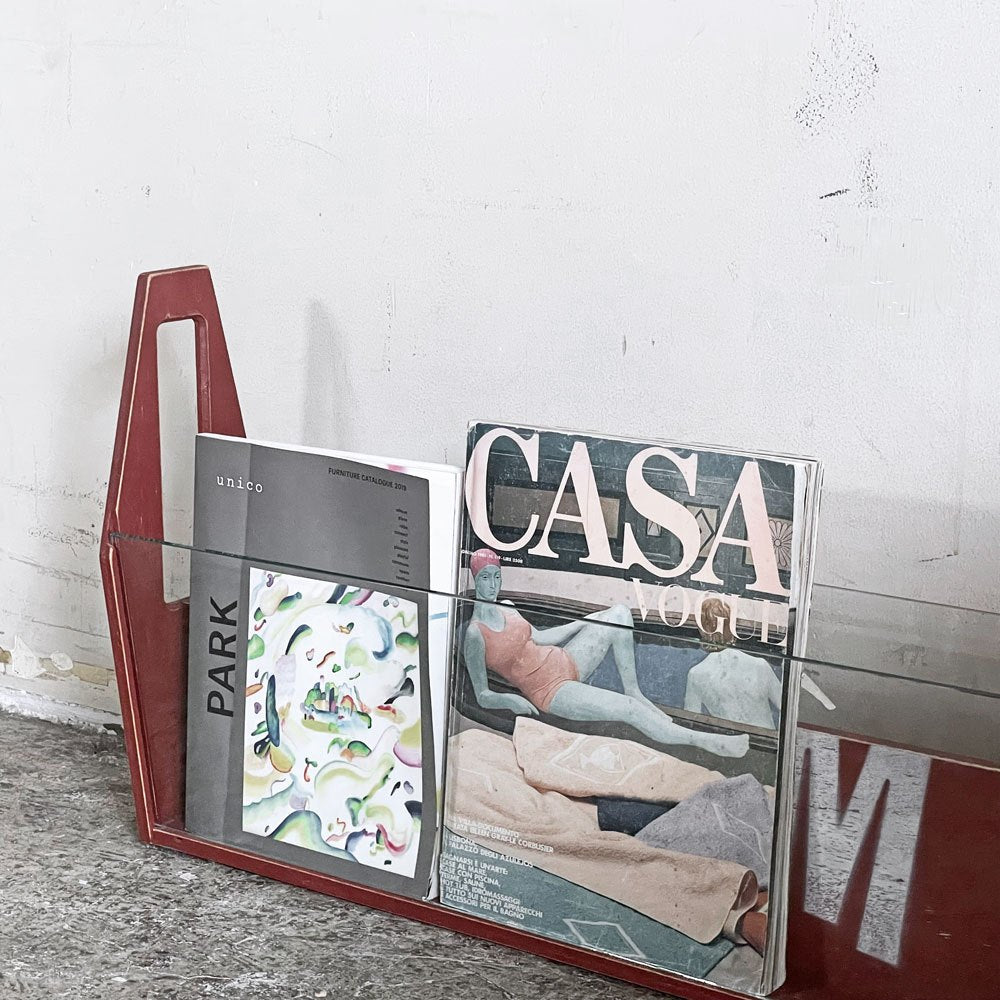 エムアンドエムファニチャー M&M FURNITURE マガジンラック 強化ガラス W85.5cm インダストリアル 店舗什器 廃番 ■