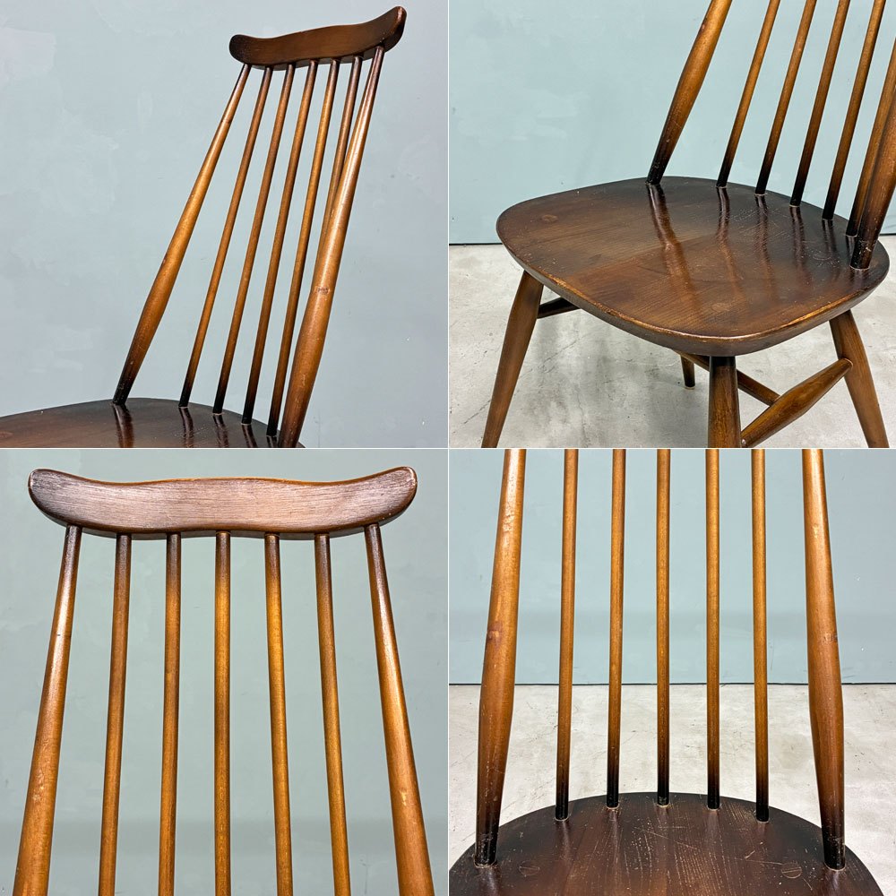 アーコール Ercol ゴールドスミス ダイニングチェア ハイバック スティックバック エルム材 ダークブラウン 古代色 UKビンテージ 英国 ◎