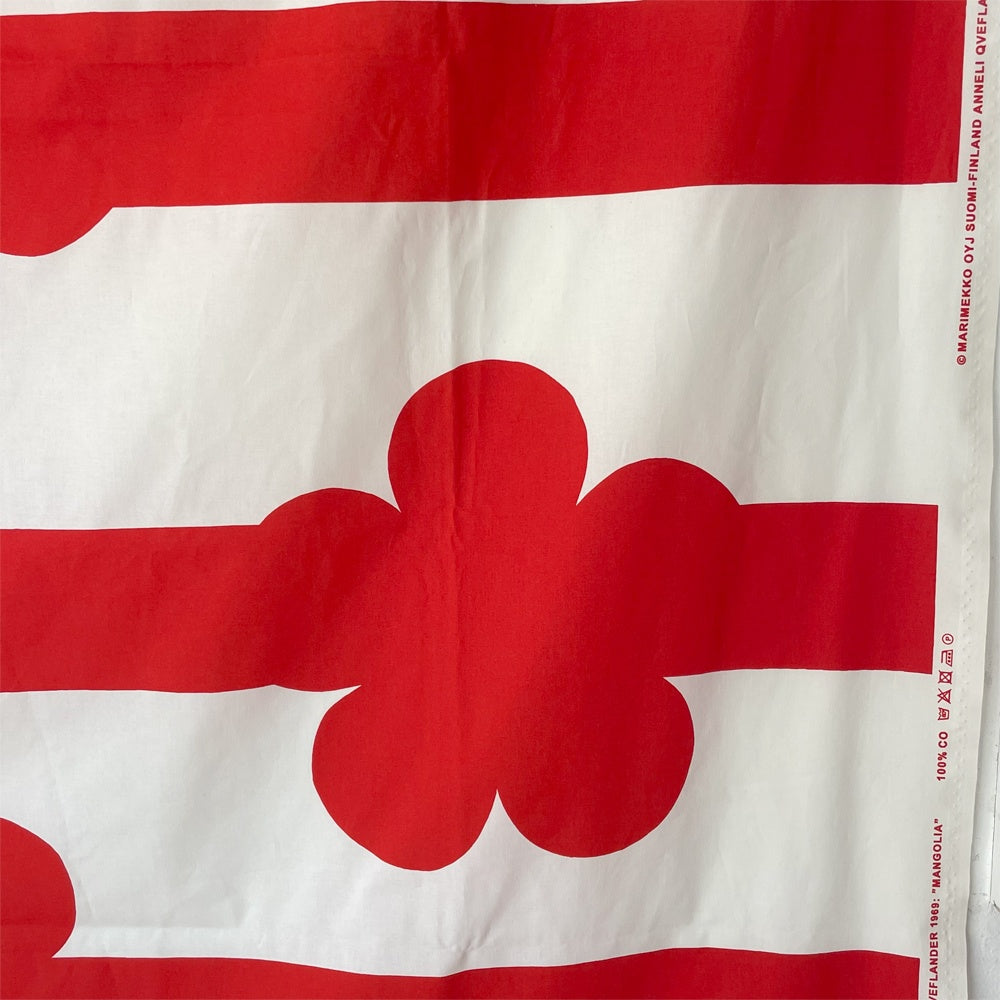 マリメッコ marimekko マンゴリア MANGOLIA 生地 ファブリック 232x142cm レッド アンネリ・クヴェフランデル Annli Qveflander ビンテージファブリック ★