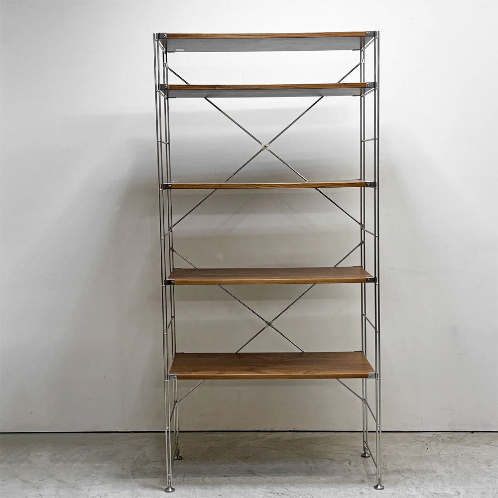 無印良品 MUJI ステンレスユニットシェルフ ウォールナット材 ワイド 大 棚板5枚 W86 × H175cm 1列5段 本棚 飾り棚 収納棚 定価36,900円 ●