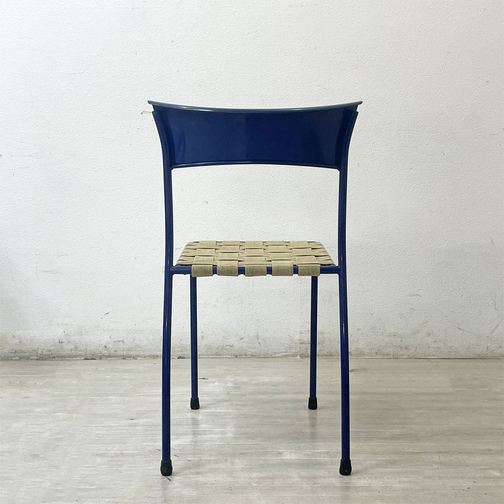 アルテラーノ ARTELANO ビンテージ スチールフレームチェア ウェービングテープ張り座面 スタッキングチェア ブルー フランス A ●