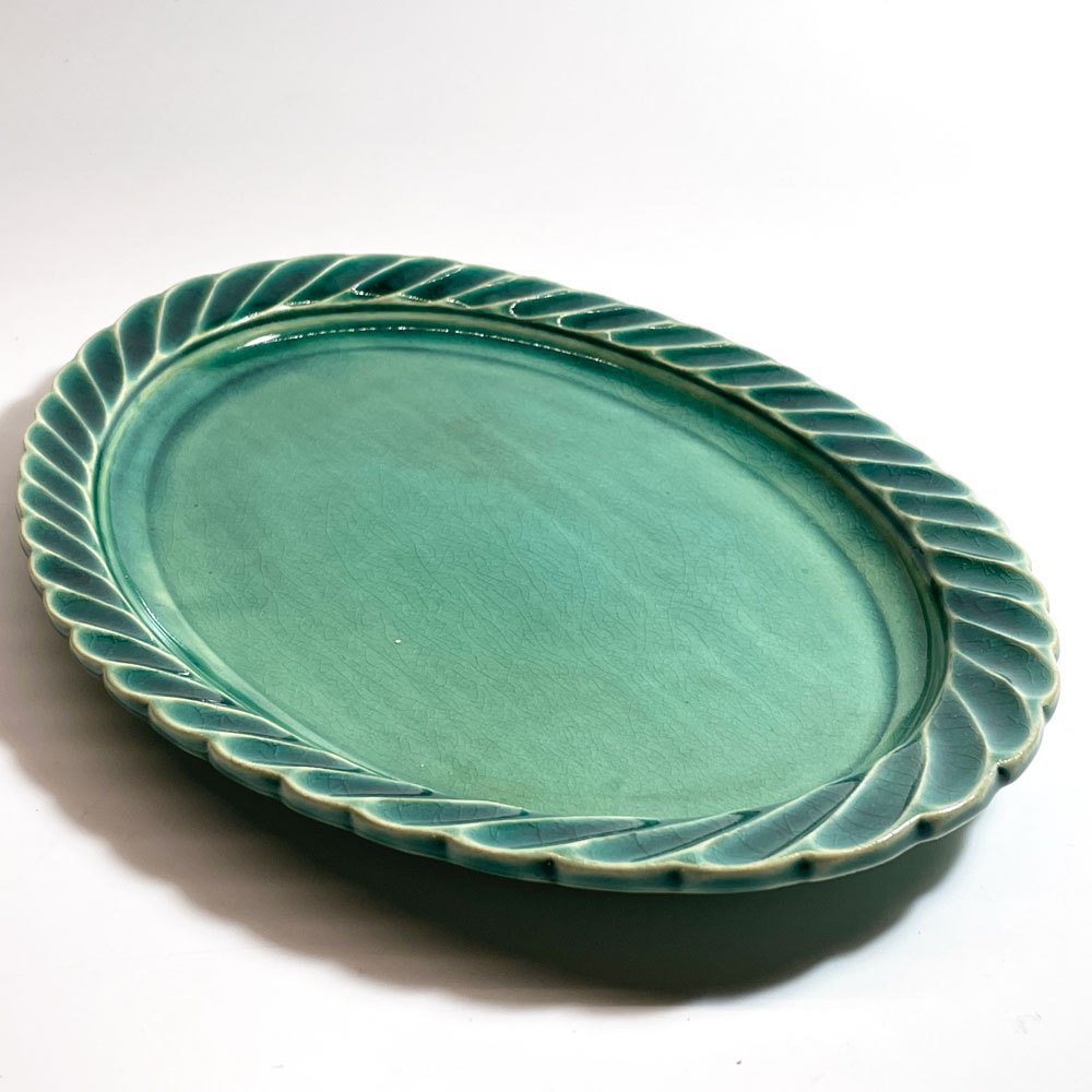 うつわうたたね utatane しのぎ オーバル皿 楕円皿 織部釉 27 × 18cm 奈良 陶芸 現代作家 ★