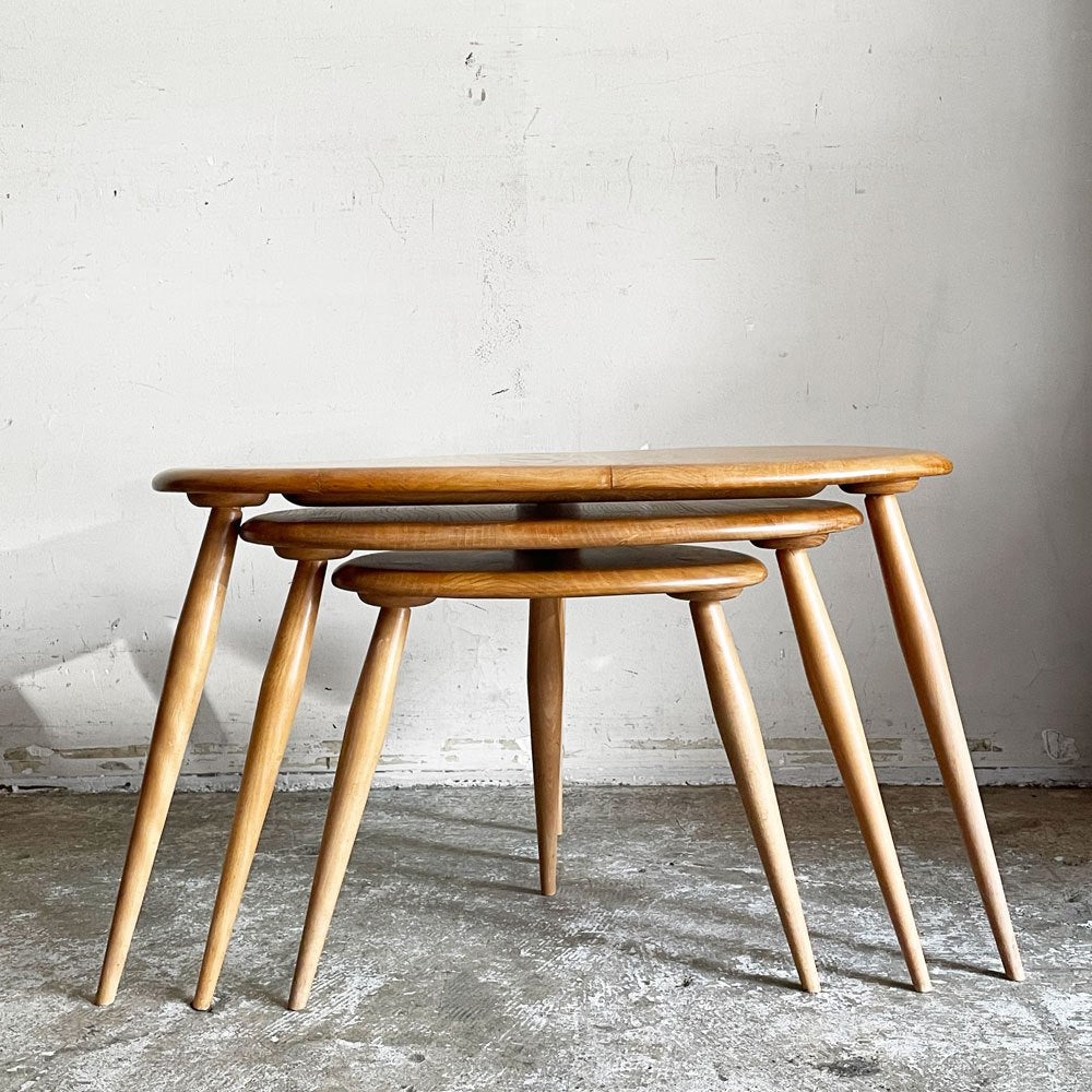 アーコール ercol ペブル PEBBLE 354 ネストテーブル nest of tables サイドテーブル ブルーラベル エルム材 UKビンテージ ■