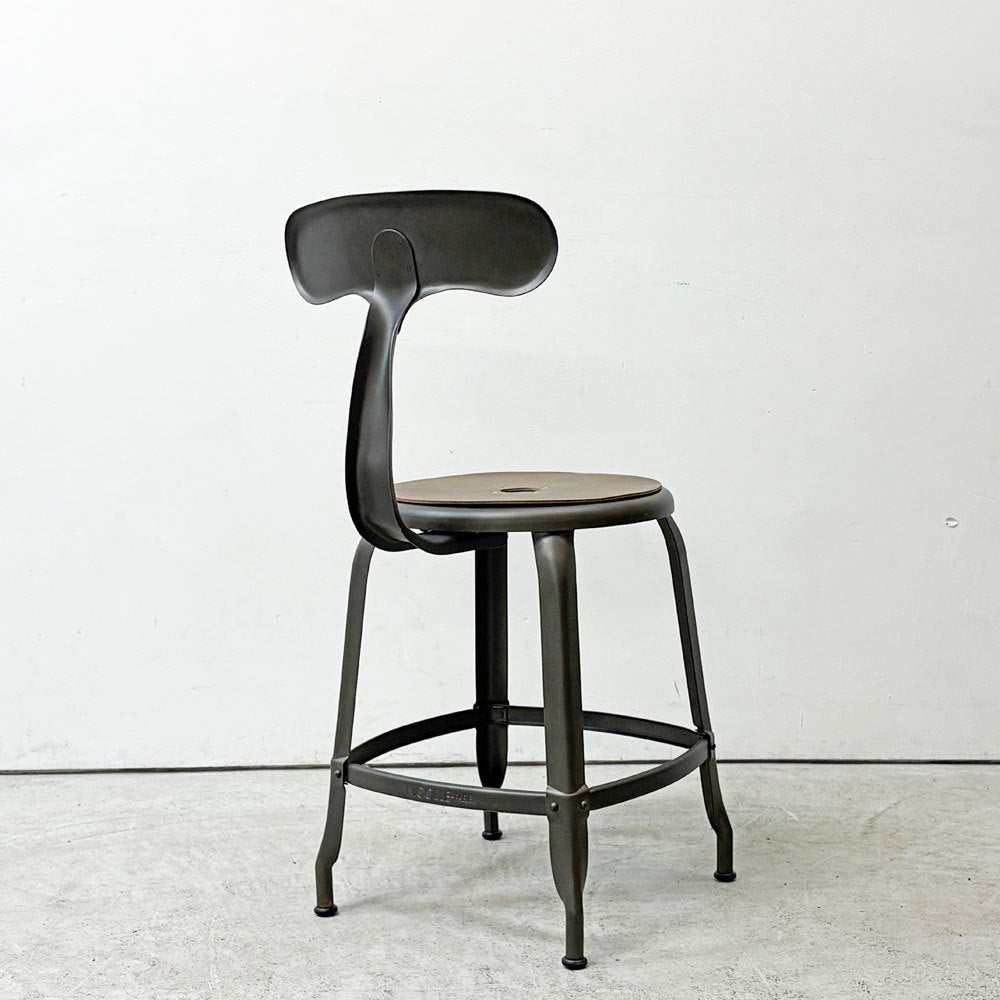 フェールトラヴァイユ FER TRAVAIL ニコルチェア NICOLLE Chair SH45cm ダイニングチェア スチール マットクリア仕上げ 別注モデル レザーパッド付 ブラウン インダストリアル フランス ●