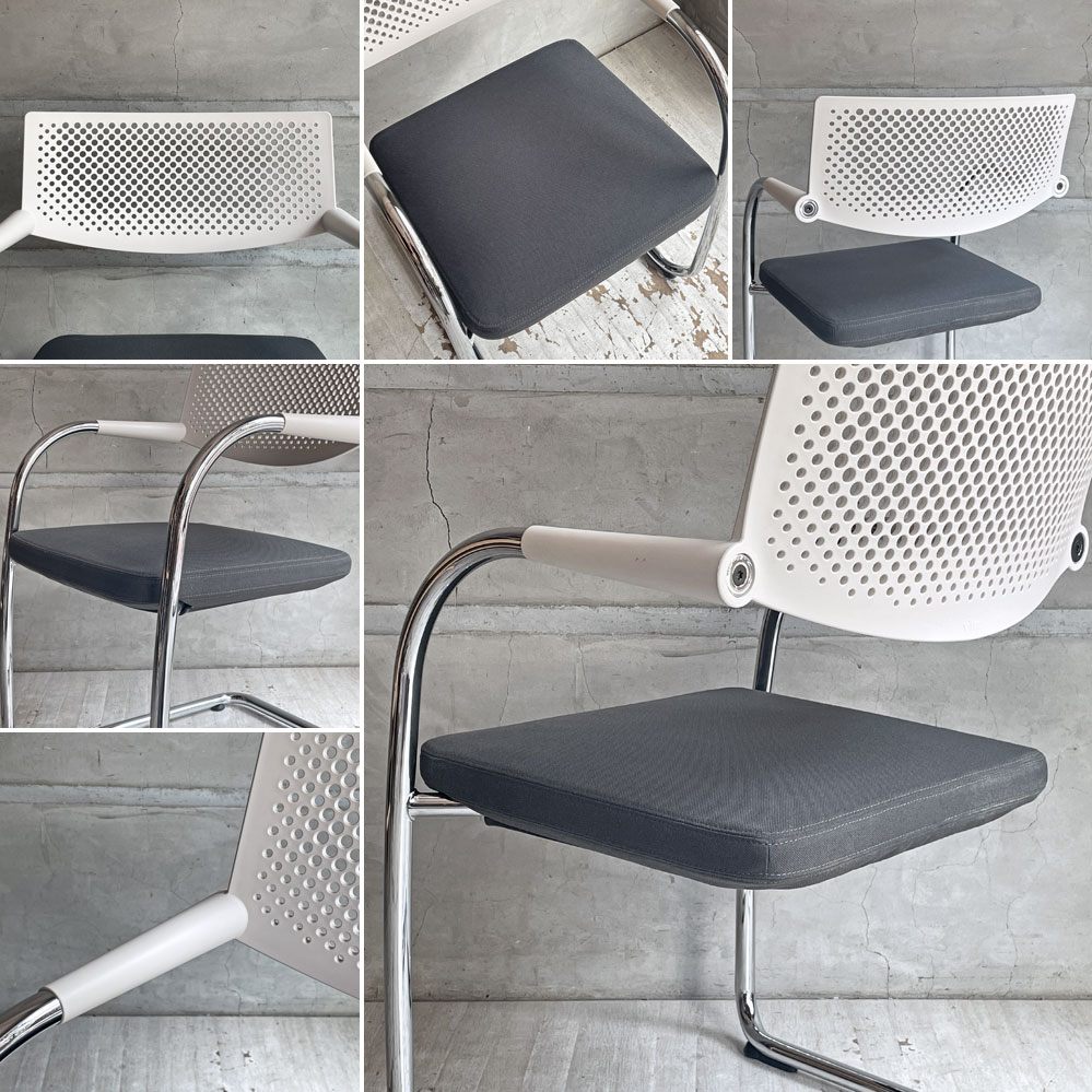 ヴィトラ vitra ビザビ2 Visavis2 アームチェア デスクチェア ホワイト/グレー カンティレバー スタッキング可能 アントニオ・チッテリオ D ♪