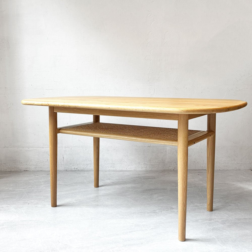 リセノ Re:CENO クルム culum ダイニングテーブル オーク無垢材 W130cm ラタン オーバル天板 ナチュラルスタイル モダン 美品 ★