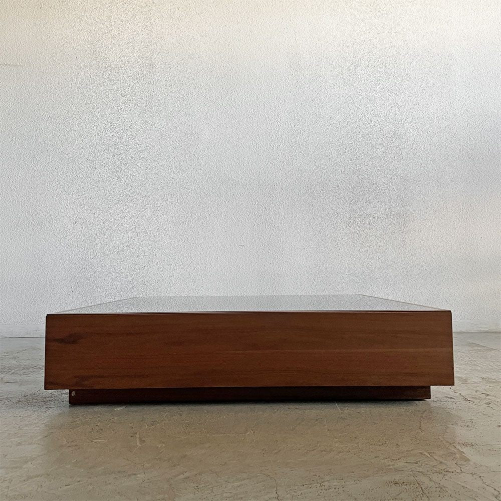 アクタス ACTUS フィーノ FINO CENTER TABLE センターテーブル ローテーブル スクエア W110cm ガラス×ウォールナット材 抽斗付 参考価格￥149,000- 廃番 〓