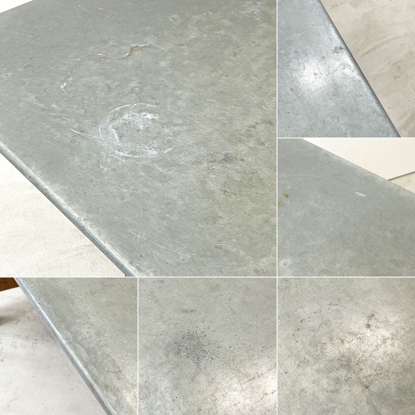 ヨーロッパビンテージ European vintage ジンクトップテーブル zinc top オーク材 ウッドベース リメイク ダイニングテーブル ワークテーブル w183cm ●