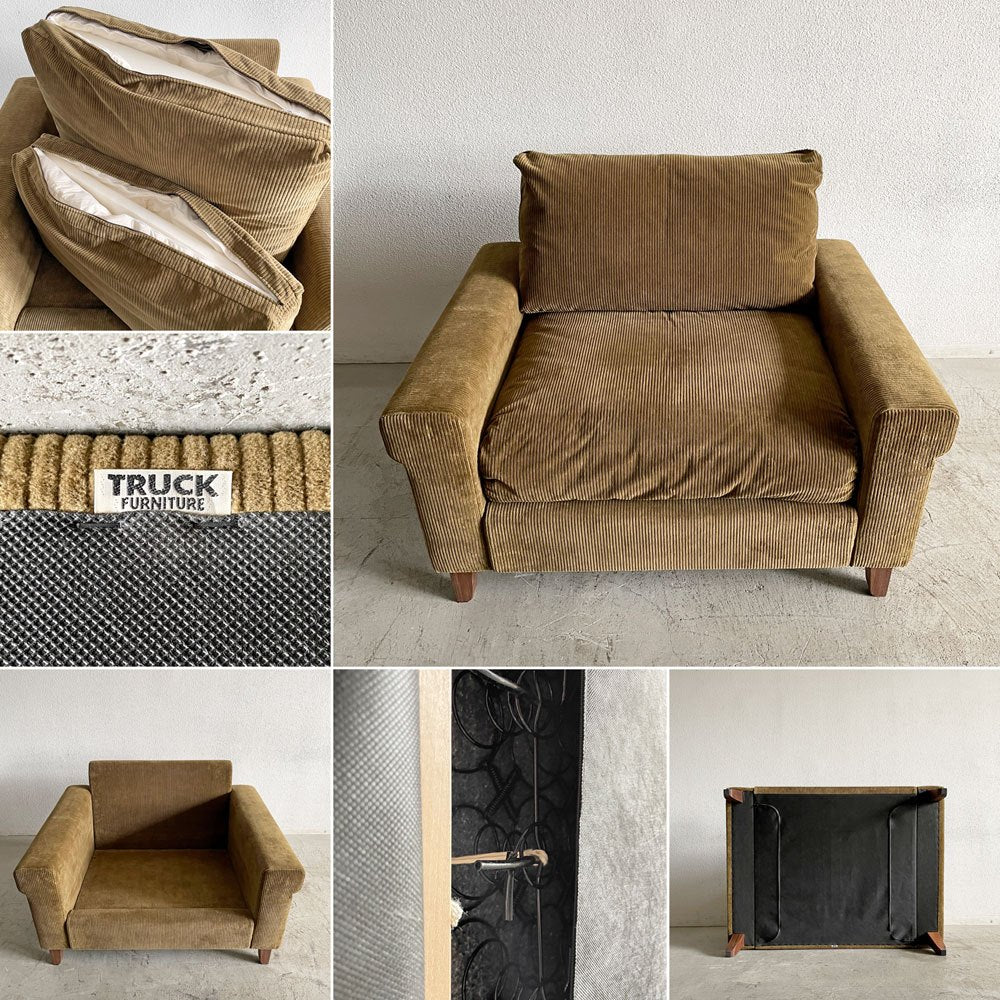トラックファニチャー TRUCK FURNITURE FKソファ FK SOFA 1.5シーター F-21 グリーンコーデュロイ ウォールナット無垢材 定価￥315,700- 〓