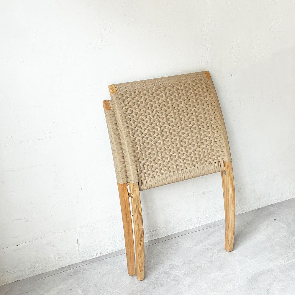 カールハンセン＆サン Carl Hansen & Son MG501 アウトドア キューバチェア Cuba Chair セサミ ラウンジチェア 折り畳み フォールディングチェア チーク材 フラットロープ モーテン・グットラー 北欧家具 デンマーク 美品 ★