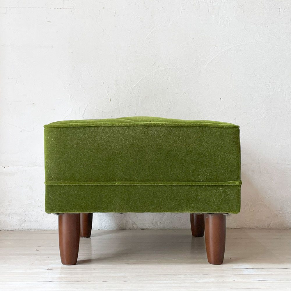 カリモク60 オットマン スツール モケットグリーン Kチェア ロビーチェア ミッドセンチュリー レトロモダン 定価￥34,980- ★