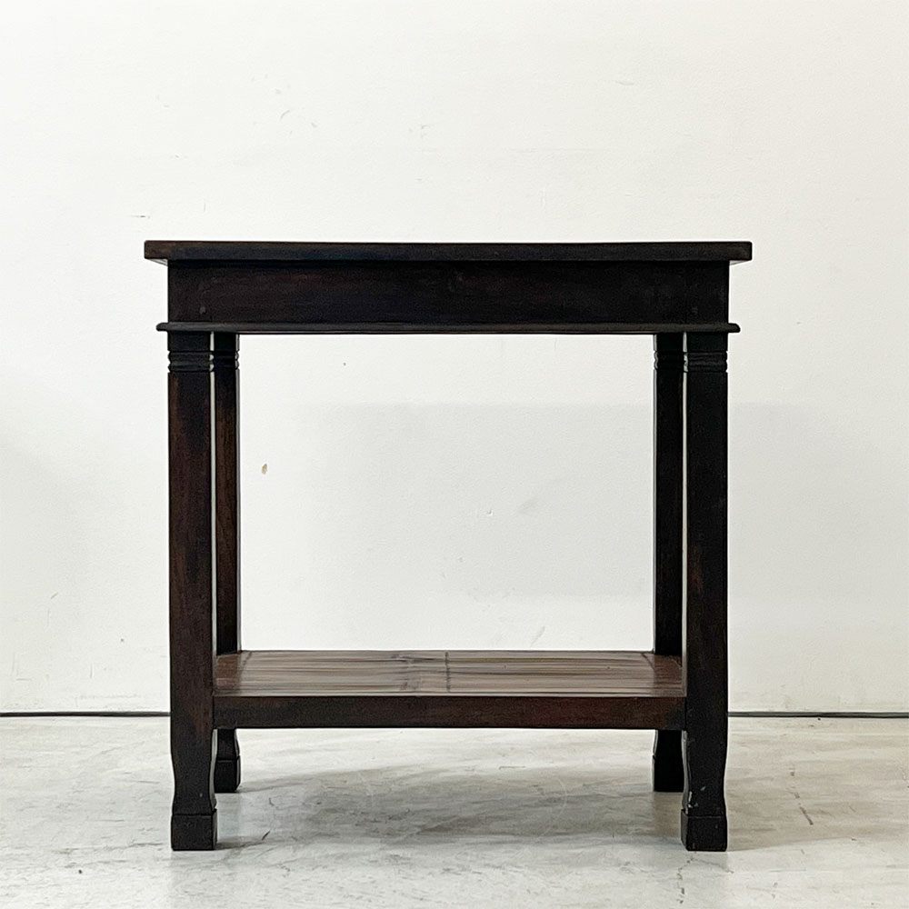 アジアン家具 サイドテーブル チーク古材 バンブー ナイトテーブル 花台 2段 ビンテージ リゾートテイスト ●