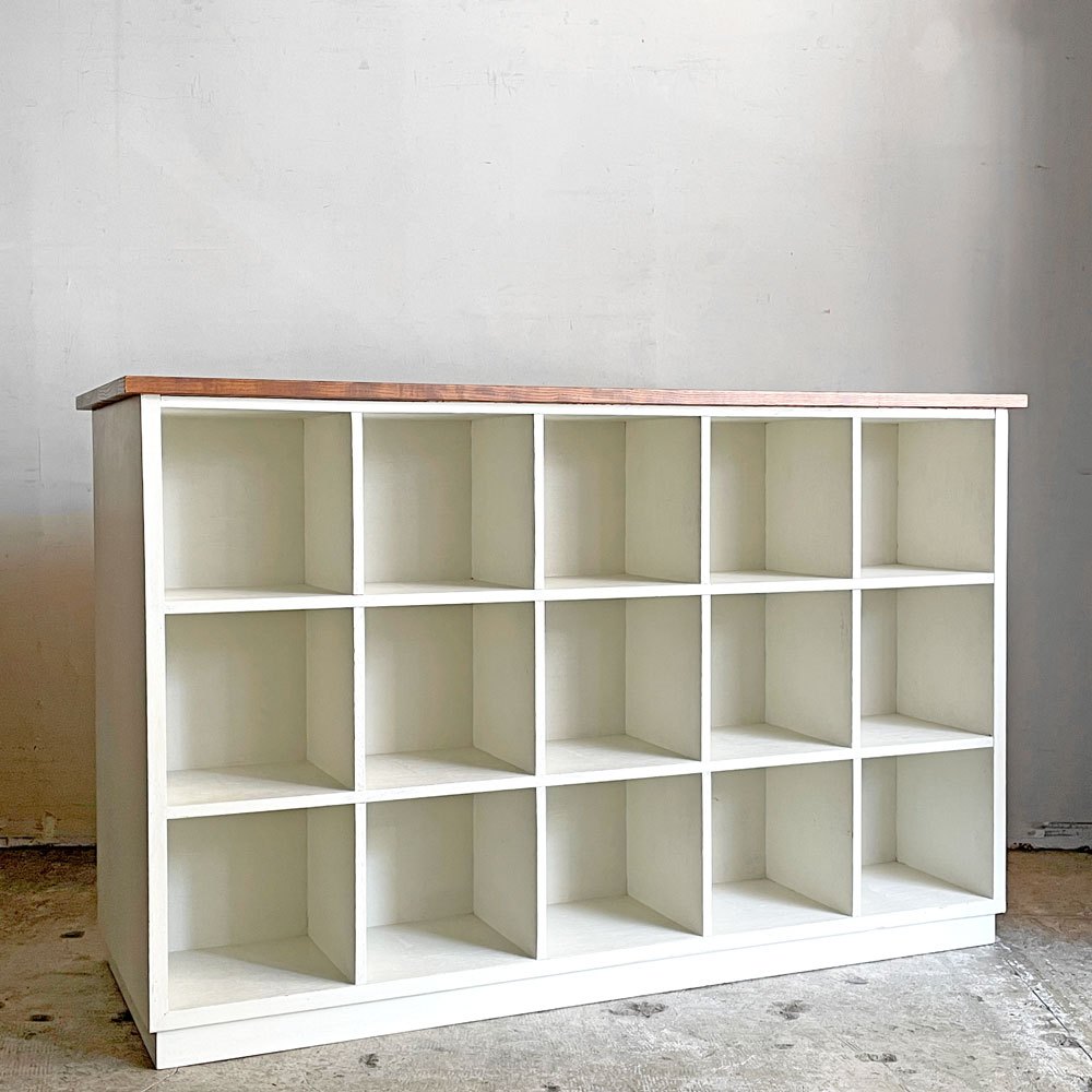 ビンテージリメイク vintage remake 両面収納カウンター 扉付き オープン ペインテッド キャビネット 3×5マス W133.5cm 店舗什器 ■