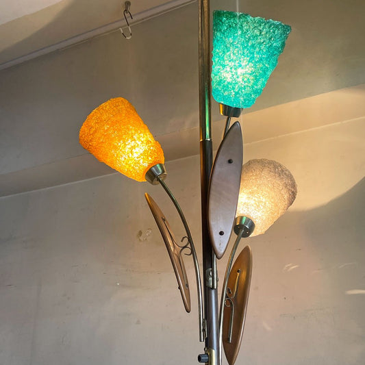 USビンテージ US Vintage スパゲッティシェード ポールランプ 3灯  突っ張り式 ルーサイト ミッドセンチュリー ■