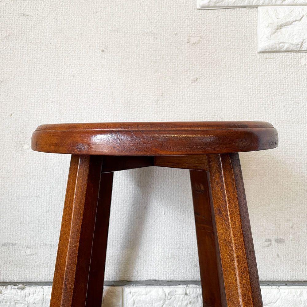 ビンテージスタイル Vintage Style チーク古材 スツール 丸椅子 花台 H44.5cm ◎