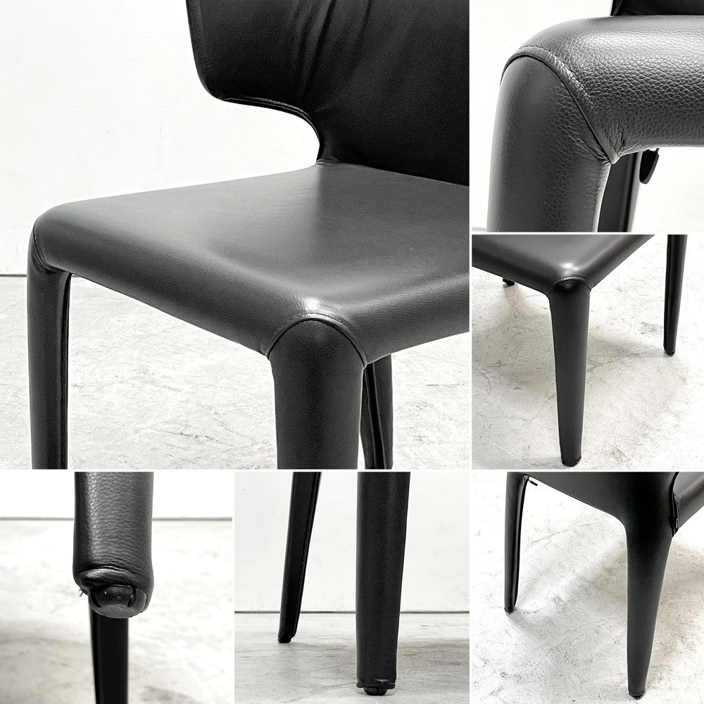 カッシーナ Cassina オラ 369 HOLA アームレスチェア ダイニングチェア 本革 ブラックレザー ハンス・ウェッツスタイン イタリア 定価￥418,000- C ●