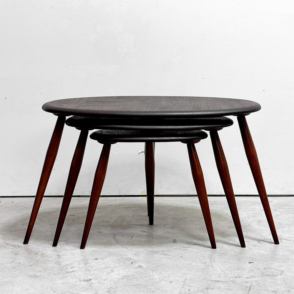 アーコール Ercol ペブル PEBBLE 354 ネストテーブル nest of tables サイドテーブル ビーチ×エルム材  ブルーラベル UKビンテージ●
