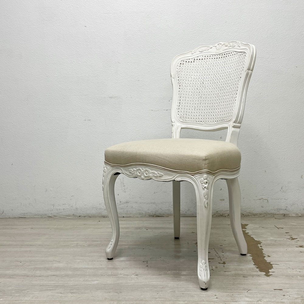 サラグレース Sarah Grace SGD デビュー ダイニングチェア DEBUT DINING CHAIR CHARM BD WHITE&NATURAL LINEN ラタンバック アンティーク風 参考定価 \55,000- B ●