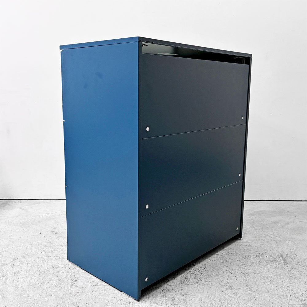 イケア IKEA ブリネス BRIMNES 3ドロワー チェスト 箪笥 ブルー系カラー 磨りガラス スウェーデン ●
