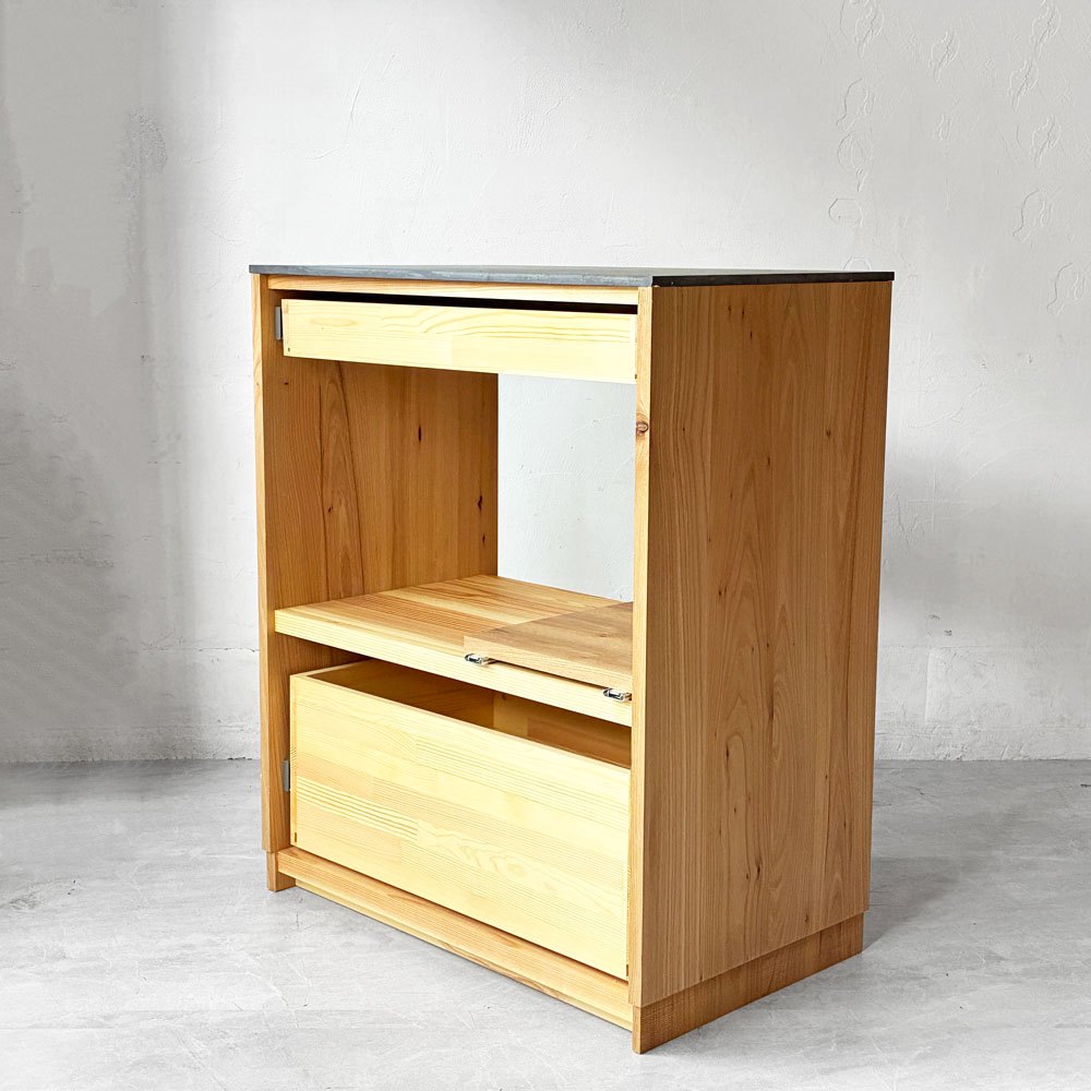 ヒダコレ家具 HIDA Collection キッチンボード ニレ材 セラミック天板 マーブル調 W75cm ホテルライク モダン オーダーファニチャー 国産家具 ★