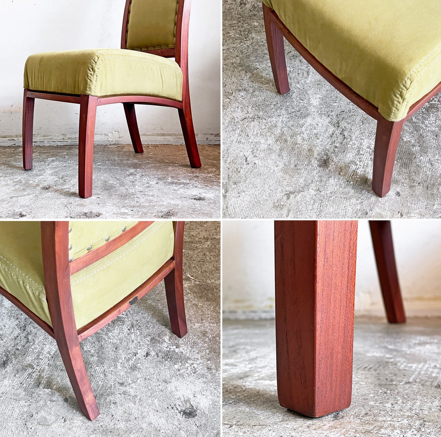 BC工房 ダイニングチェア アームレスチェア チーク材 モケット生地 鋲打ち 国産クラフト家具 ■