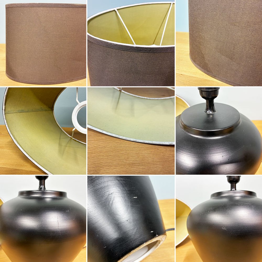 ビンテージ Vintage テーブルランプ 楕円シェード 陶器ベース ファブリック ブラウン×ブラック スタンドライト ◎