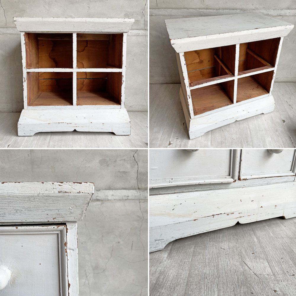 ビンテージ Vintage シャビーシック 4ドロワーズ ミニチェスト ホワイトペイント 木製 無垢材 ブロカント ラスティック 店舗什器 ♪