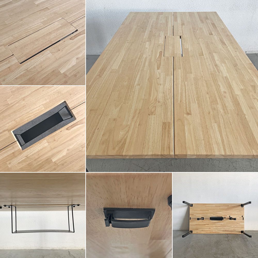 かなでもの KANADEMONO ザ・テーブル THE TABLE Black Steel デスク W180×D100cm ラバーウッド ナチュラル 配線トレー付 定価￥124,000- 〓
