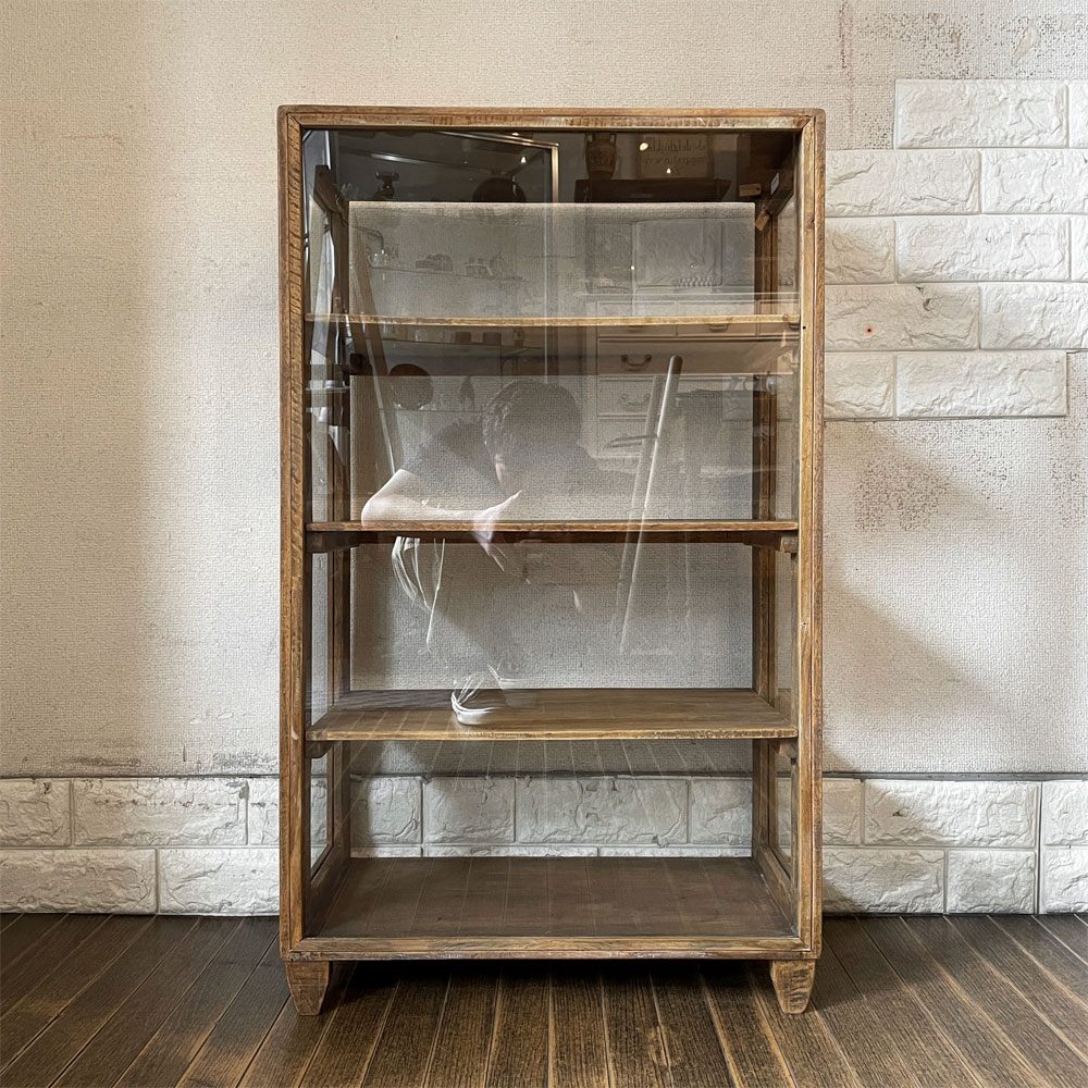 オールドメゾン old maison ガラスキャビネット Glass Cabinet No.OMU849N オープンシェルフ ディスプレイケース 飾り棚 4段 W50cm マンゴー材 ◎