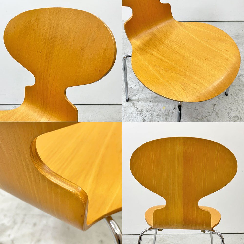 フリッツハンセン Fritz Hansen アントチェア 4本脚 ナチュラルビーチ ラッカー アルネ・ヤコブセン 北欧家具 E ●