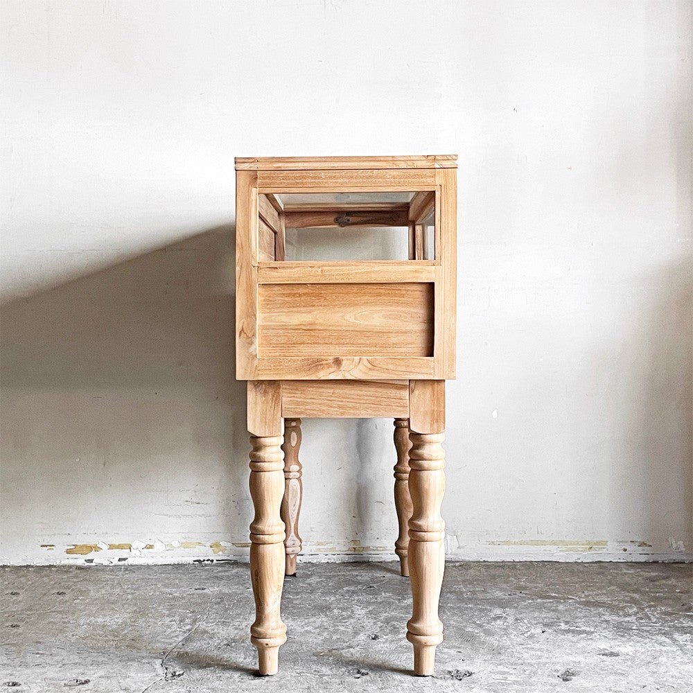 バリューインテリアストア value interior store チーク無垢材 コレクションケースNU ガラスショーケース W90cm ハンドメイド ■