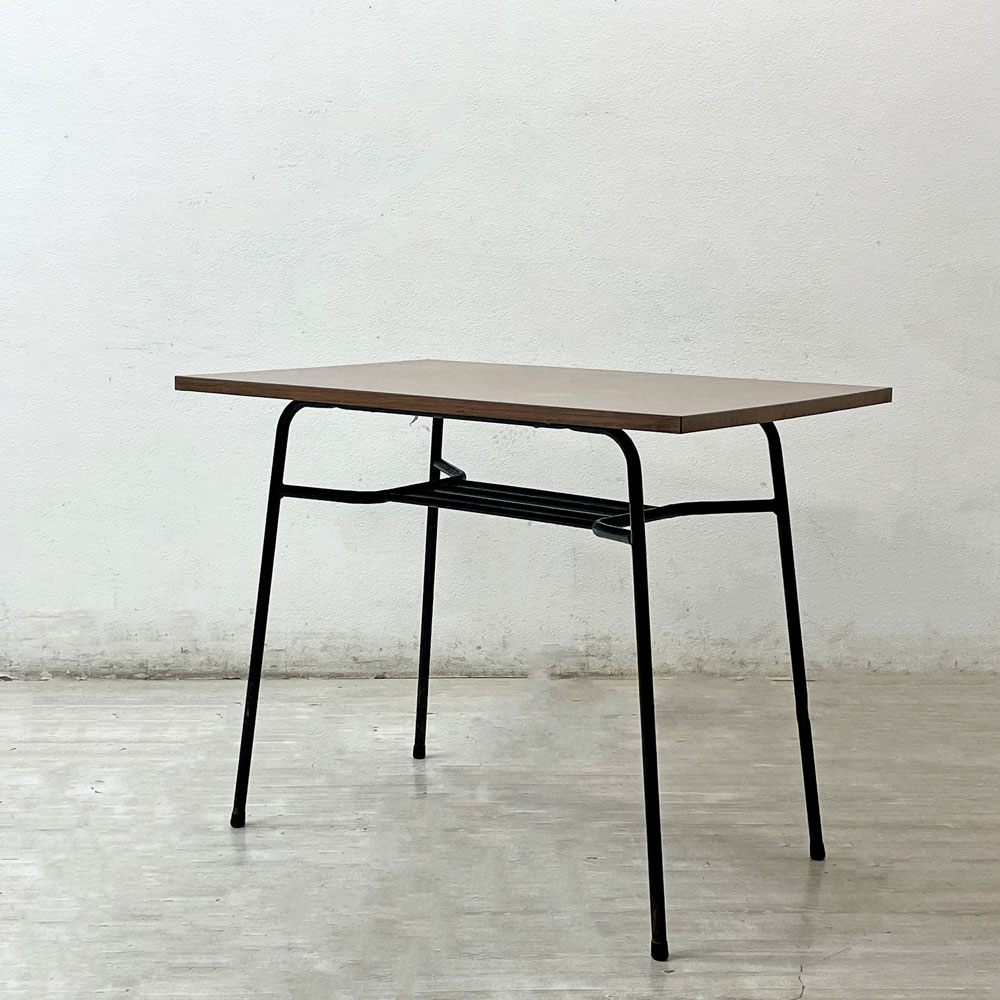 ジャパンビンテージ Japan Vintage 日本の古いサイドテーブル デコラトップ 鉄脚 昭和レトロ W90cm ●