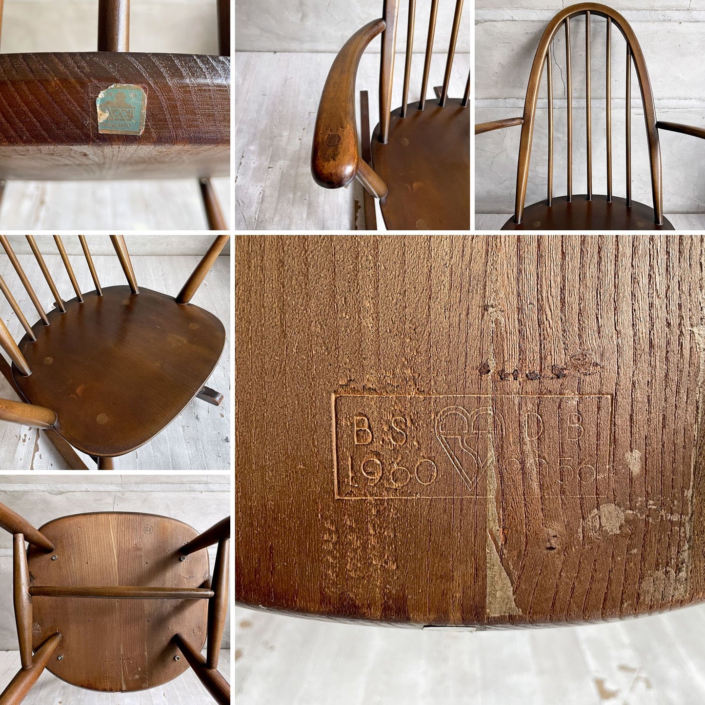 アーコール Ercol クエーカー ロッキングチェア アームチェア コロニアル ブラウン エルム材 ビーチ材 UKビンテージ 英国家具 ♪