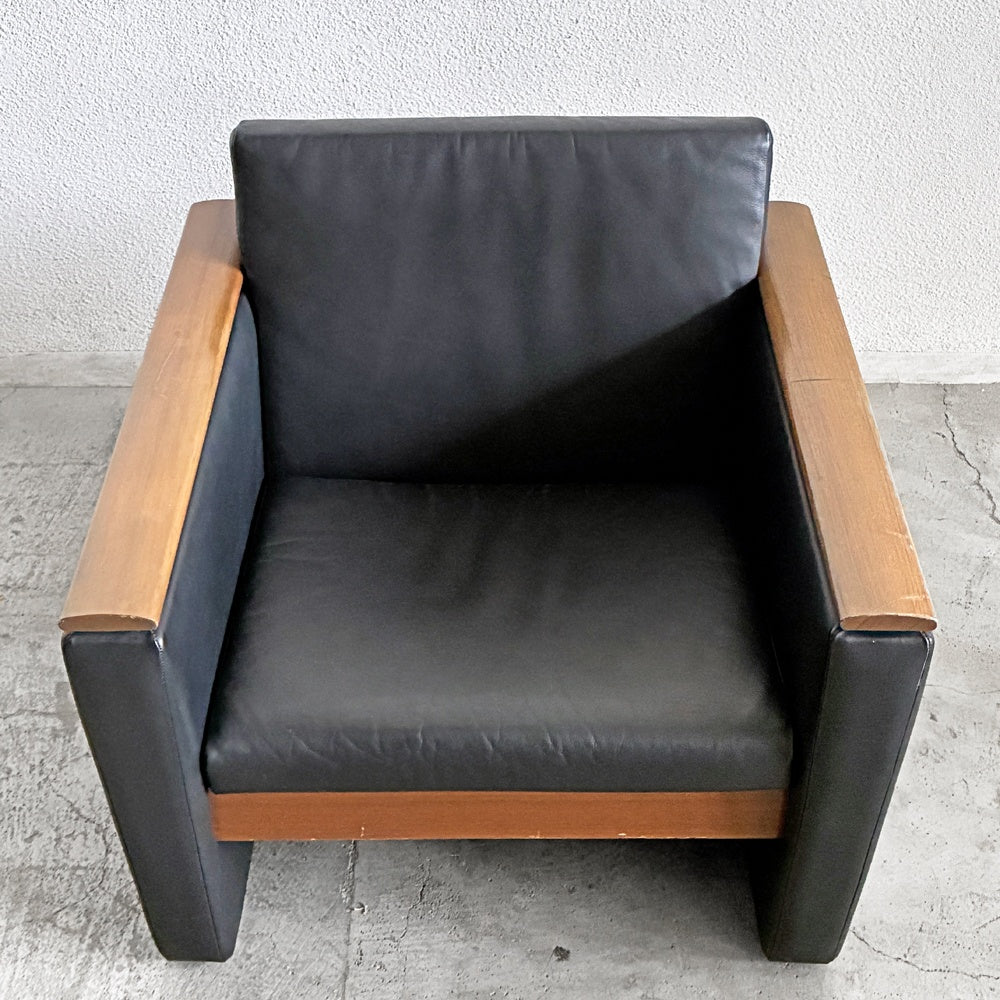 オーダーファニチャー Custom made furniture 木製フレーム ソファ ラウンジチェア ブラック PVCレザー ミッドセンチュリーデザイン 〓