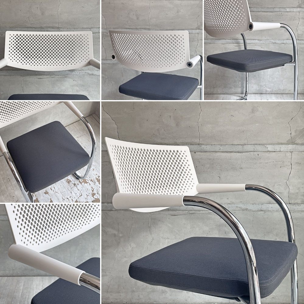 ヴィトラ vitra ビザビ2 Visavis2 アームチェア デスクチェア ホワイト/グレー カンティレバー スタッキング可能 アントニオ・チッテリオ C ♪