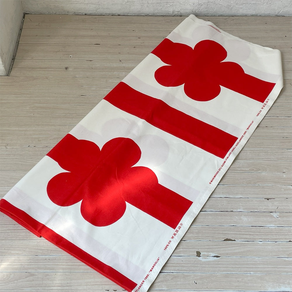 マリメッコ marimekko マンゴリア MANGOLIA 生地 ファブリック 232x142cm レッド アンネリ・クヴェフランデル Annli Qveflander ビンテージファブリック ★