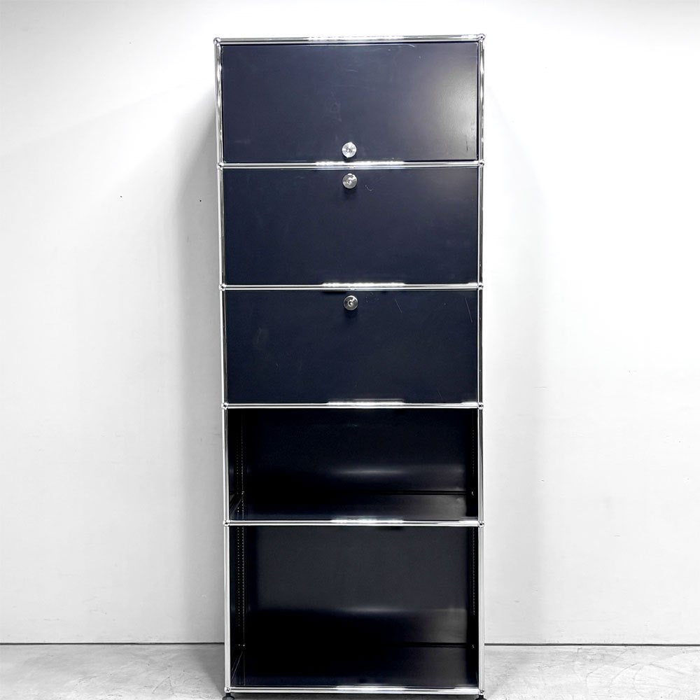 ユーエスエムハラー USMハラー USM Haller キャビネット シェルフ 1列5段 グラファイトブラック ドロップダウンドア ×2 フリップアップドア 鍵付き スイス ●